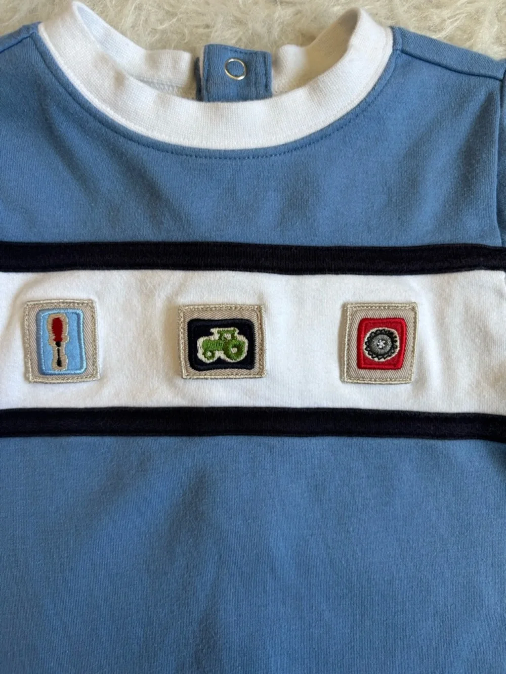 Gymboree Vintage Y2K 2000 Blue and White Shorts Snap Romper